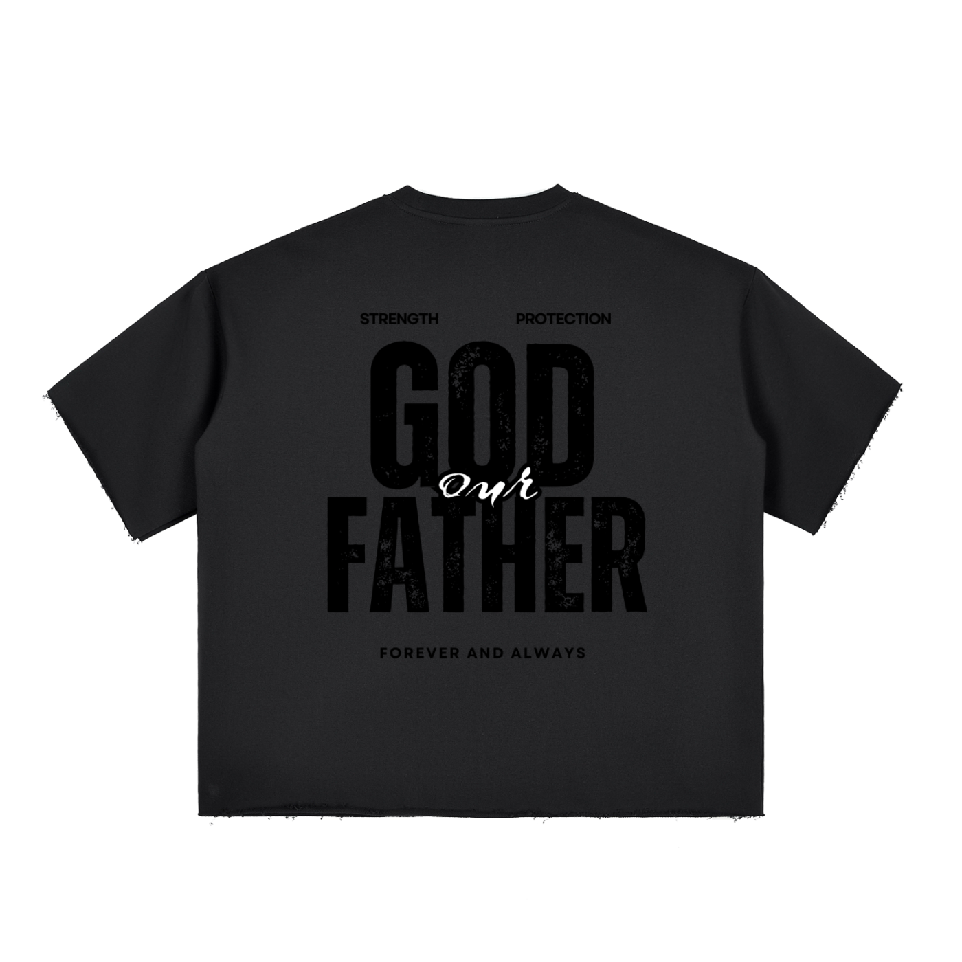 God our Father | FaithFlow Apparel | Boxy Half-Sleeve Raw-Edge T-Shirt