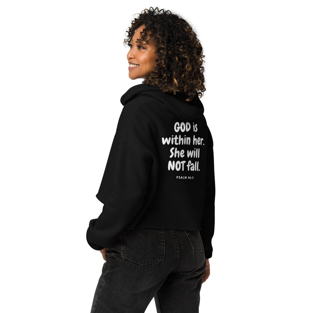 God is within her | FaithFlow Apparel | Women's Cropped Hoodie | Bella + Canvas 7502