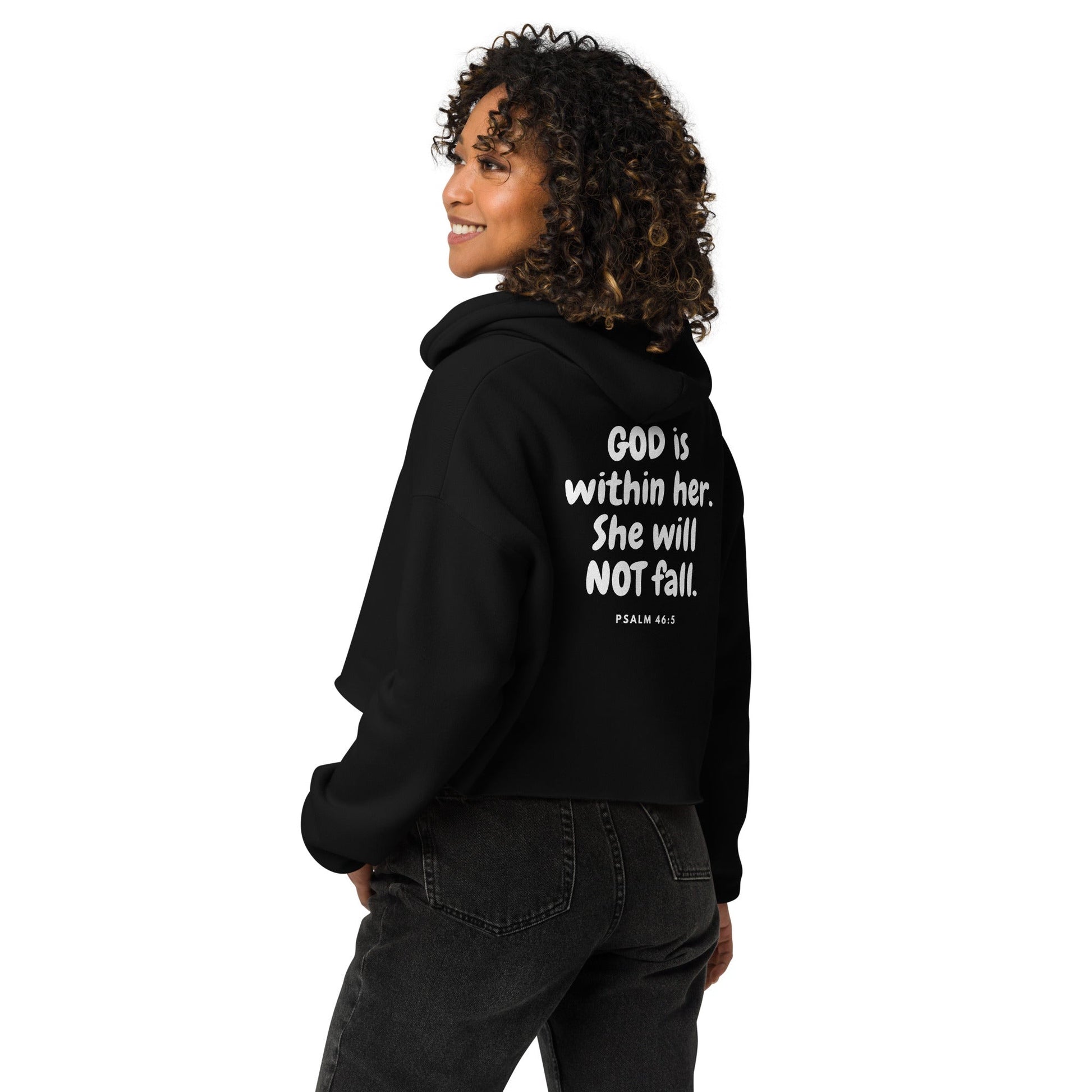 God is within her | FaithFlow Apparel | Women's Cropped Hoodie | Bella + Canvas 7502