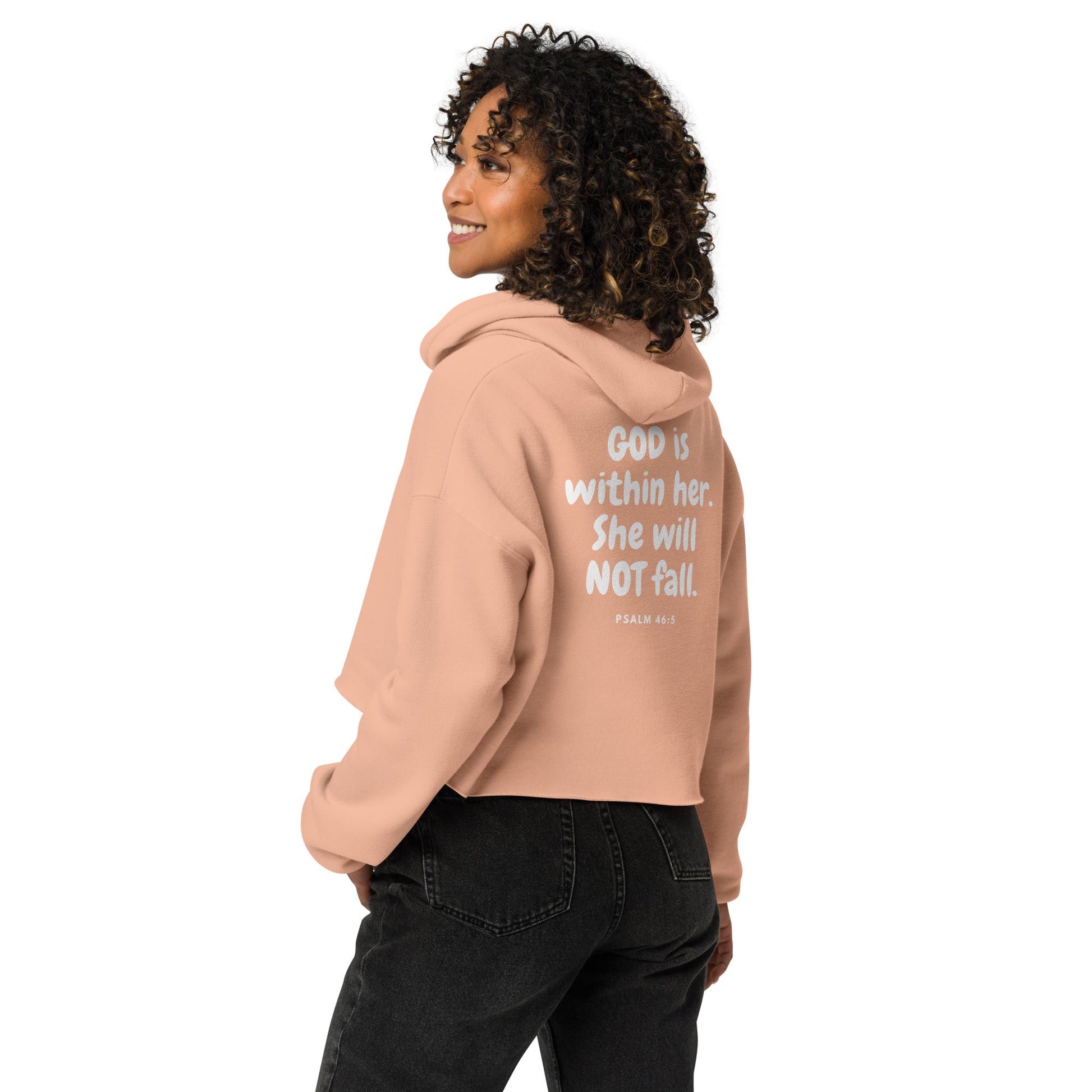 God is within her | FaithFlow Apparel | Women's Cropped Hoodie | Bella + Canvas 7502